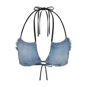LIMITED EDITION SKIMS DENIM SWIM HALTER BIKINI TOP IN DENIM WASH